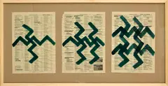 Július Koller, Zlaté stránky - Cik cak kultúrna situácia I. – III., 1997, Tempera na papieri