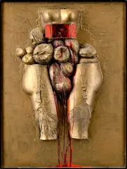 Ivan Štěpán, Tri rany za korunu (z cyklu Sprofanované torzá), 1964-65, Asambláž