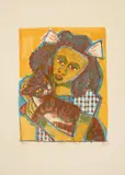 Otto Dix, Mädchen mit Katze II (Kopf schräg), 1956, Farblithografie auf VAN GELDER ZONEN Maschinenbütten (Wasserzeichen)
