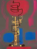 Max Ackermann, Rote Kugel, Pastell auf schwarzem Maschinenbütten
