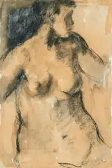 Adrian Ghenie, Ohne Titel (Weiblicher Akt), Kohle und Tusche auf Aquarellkarton