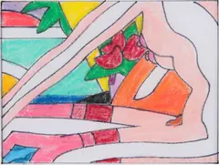 Study for Sunset Nude with Red Stockings by Tom Wesselmann, 2002, ink and colored pencil on tracing paper, sold Sep 2020