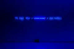 Joseph Kosuth, No Number 8 (not on color/blue), 1988, cobalt blue neon, transformer