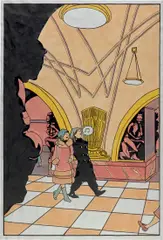 Lucy McKenzie, Lucy and Paulina in the Moscow Metro (Ploschad Revolutsii), 2005, acrylic and ink on paper