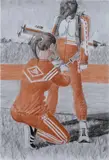 Alexey Kallima, Untitled (from the series Chechen Woman's Team of Parachute Jumping and Its Virtual Fans), 2008, coal and sanguine on paper