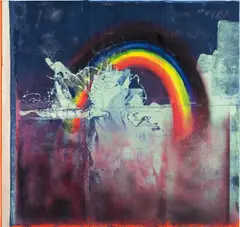 Vaughn Spann, Big Black Rainbow (Deep Dive), 2019, polymer paint and terrycloth on canvas