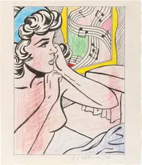 Roy Lichtenstein, Nude with Joyous Painting (Study), 1994, colored pencil and graphite on paper