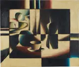 Arthur Segal, Stillleben mit Flasche, 1924, oil on canvas, in artist's painted frame