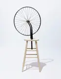 Marcel Duchamp "Bicycle Wheel," 1913 by Richard Pettibone, 1965, stool, bicycle wheel rim and black fork, sold Dec 2020