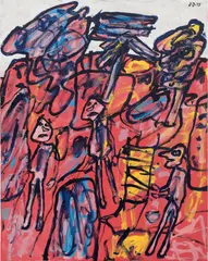 Jean Dubuffet, Site aux trois arbres, acrylic on canvas