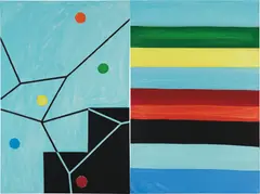 Glide by Mary Heilmann, 2001-2002, oil on canvas, diptych, sold Dec 2020