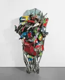 John Chamberlain, Los Ang Us, 1988, painted and chromium-plated steel, wall leaning