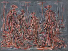 Untitled (Walking Figures) by William Turnbull, 1952, oil on canvas, sold Dec 2020