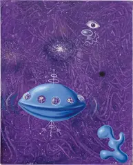 Spacecase by Kenny Scharf, 1985, acrylic on canvas, sold Dec 2020
