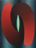 Linked Lingam in Red and Blue by Loie Hollowell, 2015, oil on linen mounted to panel, sold Dec 2020