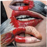 Gina Beavers, Lips with Painter's Lips, 2019, acrylic and foam on canvas mounted to panel, in artist's frame