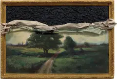 Titus Kaphar, Memory Fails, 2010, oil on canvas and tar on panel, with antique frame