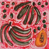 Plantains, Limes, and Papaya by Katherine Bernhardt, 2015, acrylic on canvas, sold Dec 2020