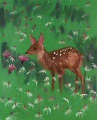Deer on Emerald Field #2 by Ann Craven, 2006, oil on canvas, sold Dec 2020