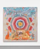 Sanford Biggers, Quilt #19 (Rockstar), 2013, antique quilt, assorted textiles, acrylic and spray paint