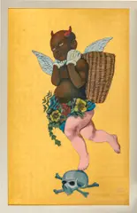 Michael Ray Charles, (Forever Free) Strange Fruits, 2008, acrylic latex, gold leaf and copper penny on board