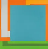 Peter Halley, Overthruster, 1991, acrylic, fluorescent acrylic and Roll-a-Tex on two adjoined canvases