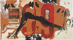 99 by Henry Taylor, 2012, acrylic, ink, printed paper, printed cardboard and newsprint collage on canvas, sold Dec 2020