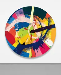 Damien Hirst, Beautiful high speed, head into the steering wheel impact painting, 1996, household gloss on canvas