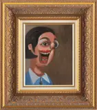 George Condo, Smiling Girl with Lilac Shirt, 2005, oil on canvas, in artist's frame