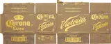 Danh Vō, Cease to know or to tell. Or to see or to be your own. Have someone else's will as your own, 2014, Phung Vo's handwriting and gold leaf on found Mexican beer (Corona-Victoria) cardboard box