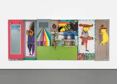 Osgemeos, Dentro do arco-iris, é assim (Within the Rainbow), 2010, mixed media on wood
