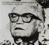 Lutz Bacher, JOKES, Barry Goldwater (It's a Great Country), 1987, distressed black and white photograph mounted to aluminum