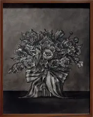 Bouquet by Elad Lassry, 2012, charcoal on paper, in artist's frame, sold Dec 2020