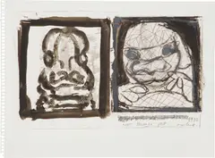 Not Born Yet by Marlene Dumas, 1990, ink, graphite and staples on paper collage on paper, offered Dec 2020