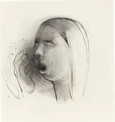 Yawn by Dana Schutz, 2002, charcoal on paper, sold Dec 2020