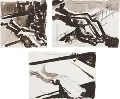 Untitled (On the Sidewalk, Gebroke Liggaam [sic], The Breaking of a Human Body) by Marlene Dumas, 1987-1988, ink and crayon on paper, triptych, sold Dec 2020