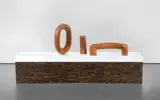 Claudia Comte, Tubes 4 (O, i, n), 2013, cherry wood, in 3 parts, on artist's base
