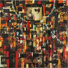 Radcliffe Bailey, Homage to Negro Baseball League, 1997, mixed media on panel