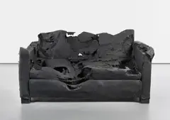 Kaari Upson, Untitled, 2012, loveseat, charcoal, Aqua-Resin and fiberglass