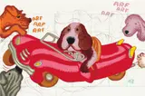 Peter Saul, Four Dogs and a Sport Car