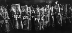 Robert Longo, Study of Milwaukee Riot Cops, 2018, ink and charcoal on vellum