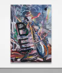 Julian Schnabel, Untitled (BEZ), 2011, inkjet print, oil, ink, gesso and resin on polyester