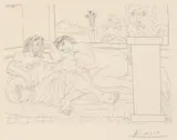 Pablo Picasso, Le Repos du sculpteur, IV (The Sculptor's Rest IV), plate 65, from La Suite Vollard, 1933, Etching, on Montval laid paper watermark Vollard, with full margins