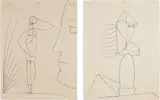 Pablo Picasso, Profil et femme nue; and Sculpture (Profile and Naked Woman; and Sculpture), from Six Contes Fantasques (Six Whimsical Tales), 1953, Two drypoints, on Arches laid paper, the full sheets