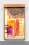 Robert Rauschenberg, Sling-Shots Lit #2, 1985, Monumental lightbox with lithograph in colors with screenprint, and assemblage with a sailcloth, Mylar, a fluorescent light fixture, aluminum, a moveable window shade system, and Plexiglas bars
