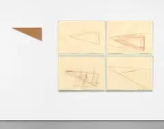 Blinky Palermo, Happier than the Morning Sun 'to Stevie Wonder', 1975, Plywood multiple and four grano-lithographs in red, on wove paper, with full margins and the full sheet