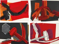 Hammer and Sickle by Andy Warhol, 1977, The complete set of four screenprints in colors, on Strathmore Bristol paper, the full sheets, sold Jul 2020