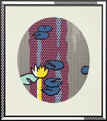 Roy Lichtenstein, Water Lilies - Blue Lily Pads, from Water Lilies Series, 1992, Color screenprinted enamel on processed and swirled stainless steel, contained in the artist's painted relief wood frame