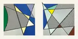 Roy Lichtenstein, Imperfect Diptych 46 1/4" x 91 3/8", from Imperfect Series, 1988, Woodcut and screenprint in colors with mylar collage, on 4-ply Archivart rag board, with margins