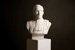 Untitled by Charles Albert Walhain, a carved marble bust of a young gentleman, sold Dec 2024